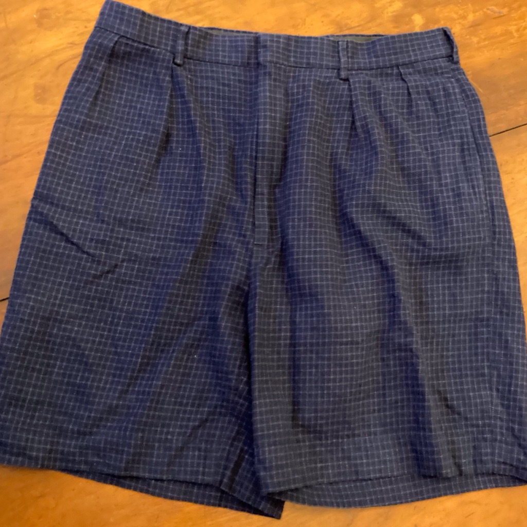 Polo By Ralph Lauren Pleated Navy Blue Check Linen Cotton Shorts